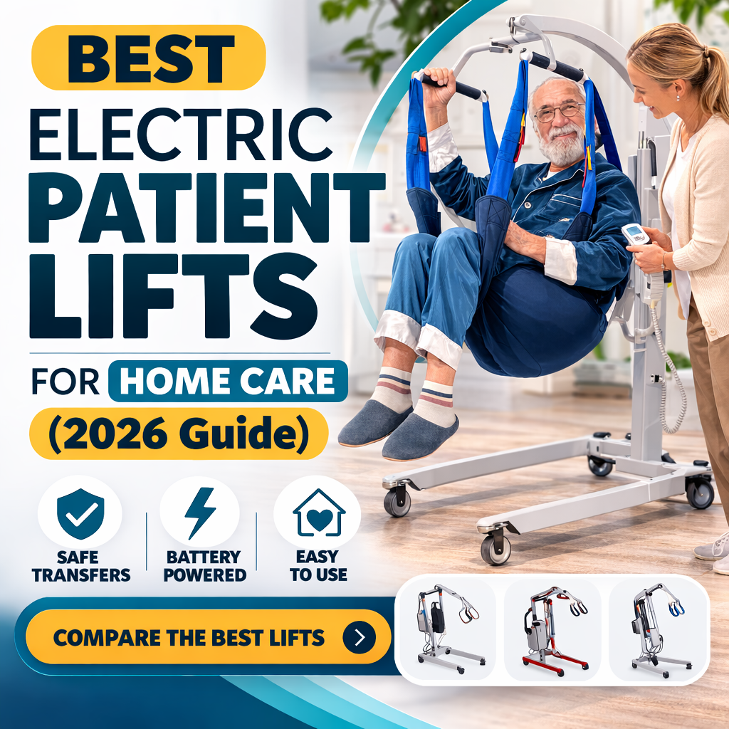 Electric patient lift used for safe home caregiver transfers in a 2026 guide comparing the best hoyer lifts