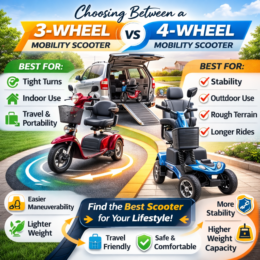 Choosing between a 3-wheel and 4-wheel mobility scooter comparison for indoor use stability and portability