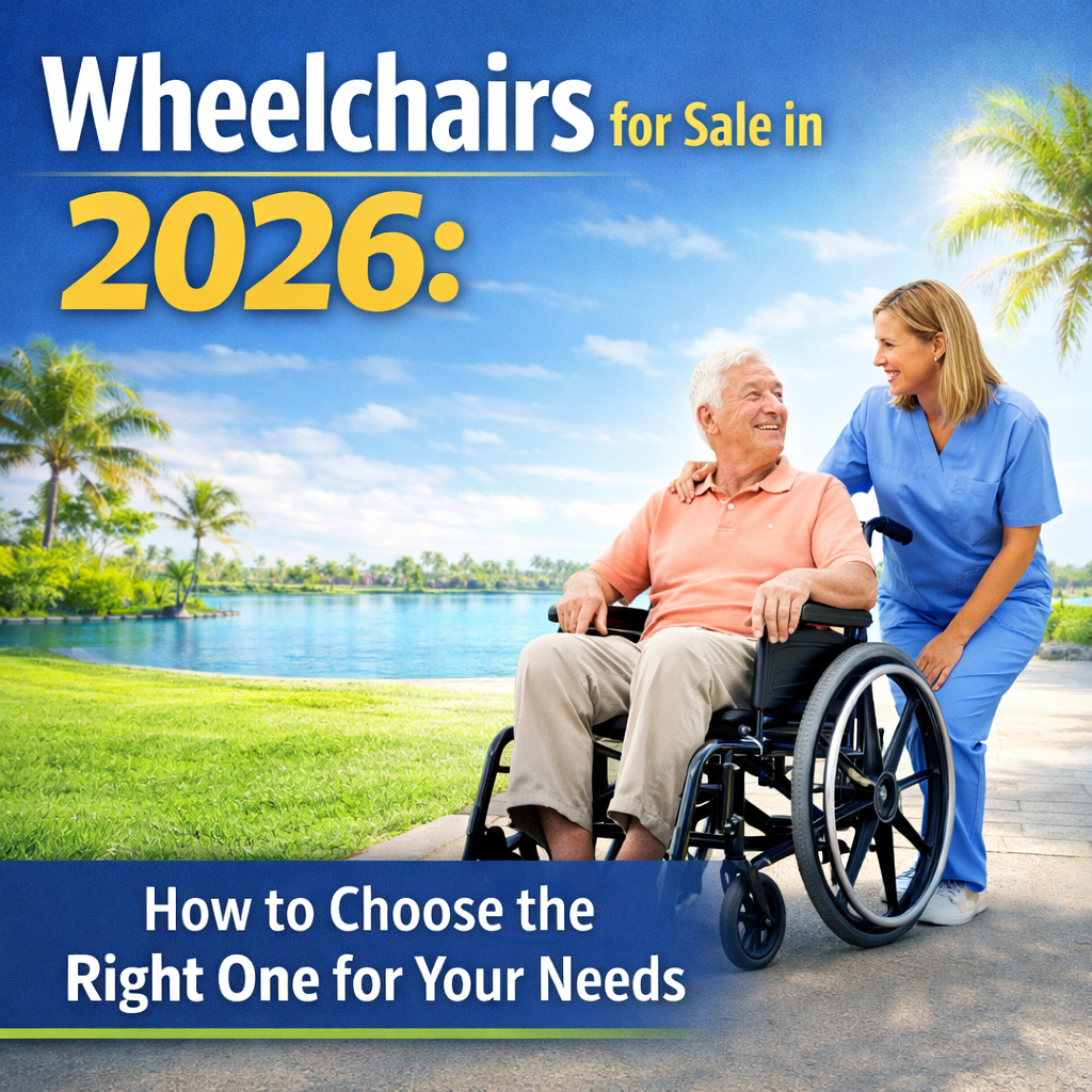 Wheelchairs for sale in 2026 guide with caregiver assisting senior in wheelchair outdoors