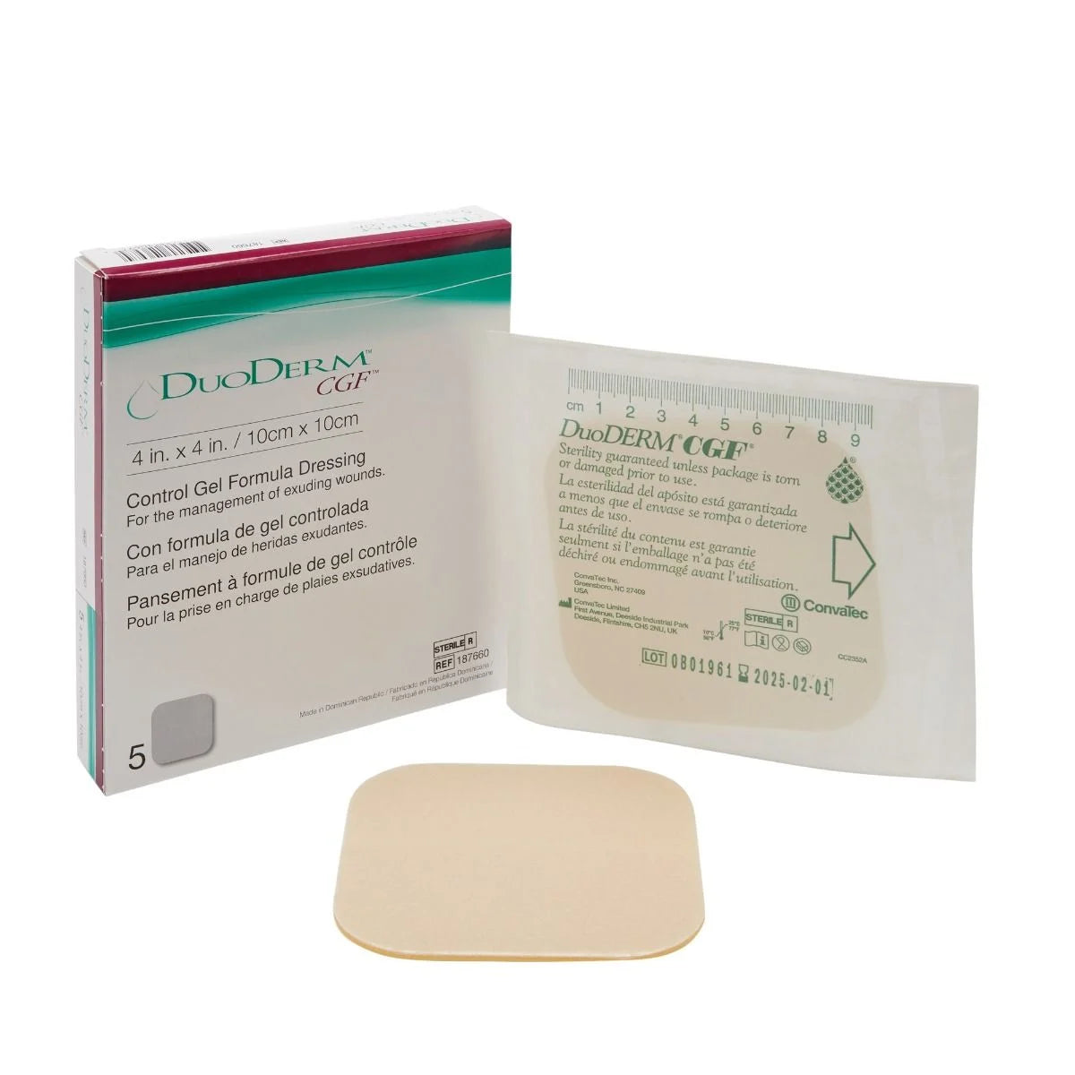 ConvaTec DuoDerm CGF Sterile Dressing 4" x 4" — Proprietary Control Gel Formula, Self-Adherent, No Border