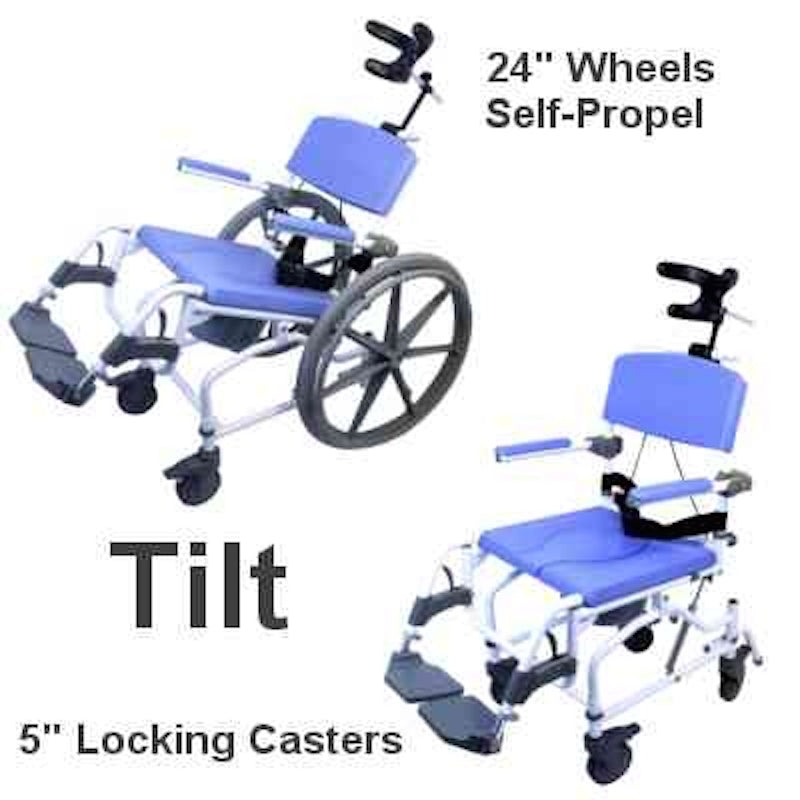 EZee Life 190 18" Attendant Shower & Commode Chair w/ Tilt Seat