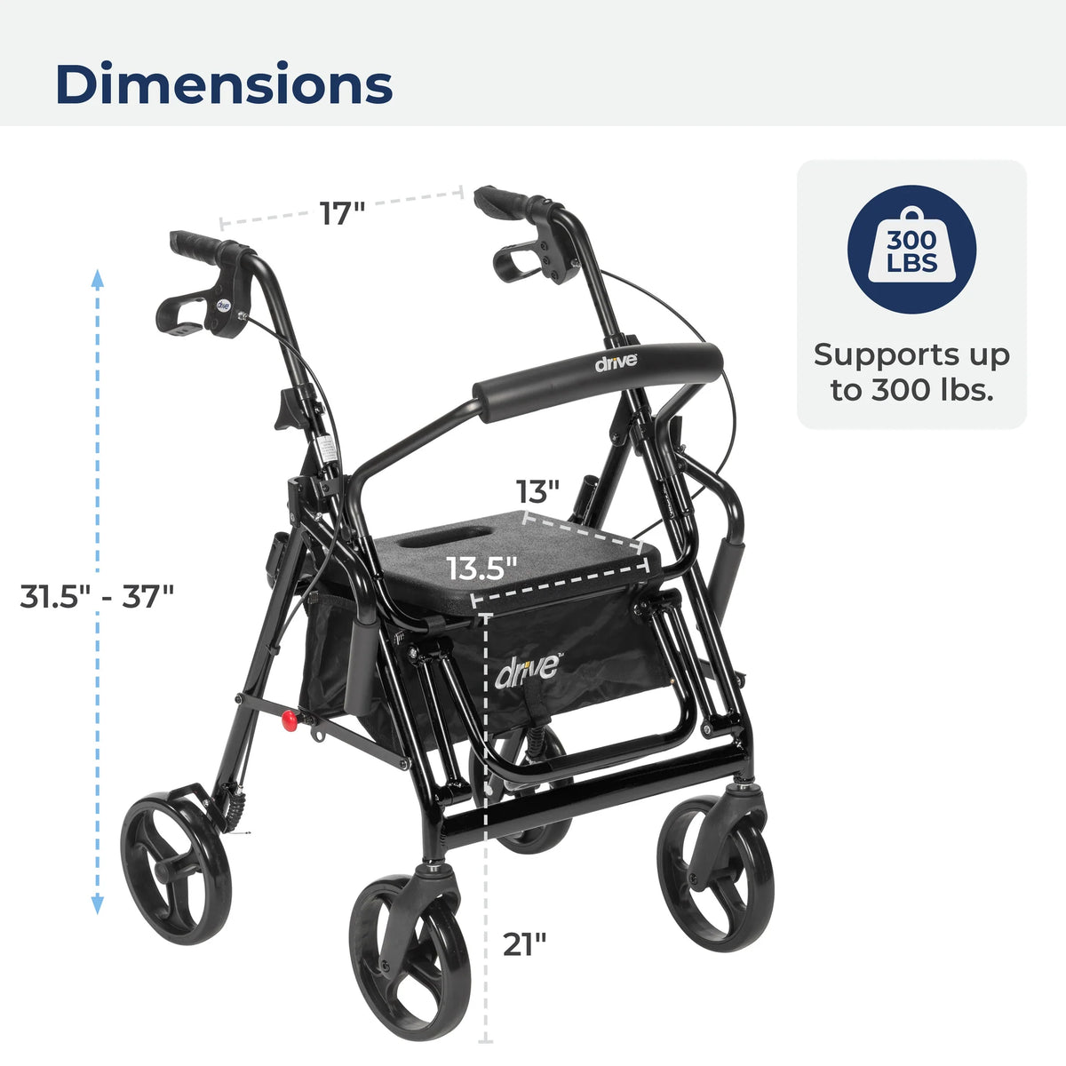 2-in-1 Rollator Transport Chair Combo – Drive Medical Duet Folding Walker Wheelchair