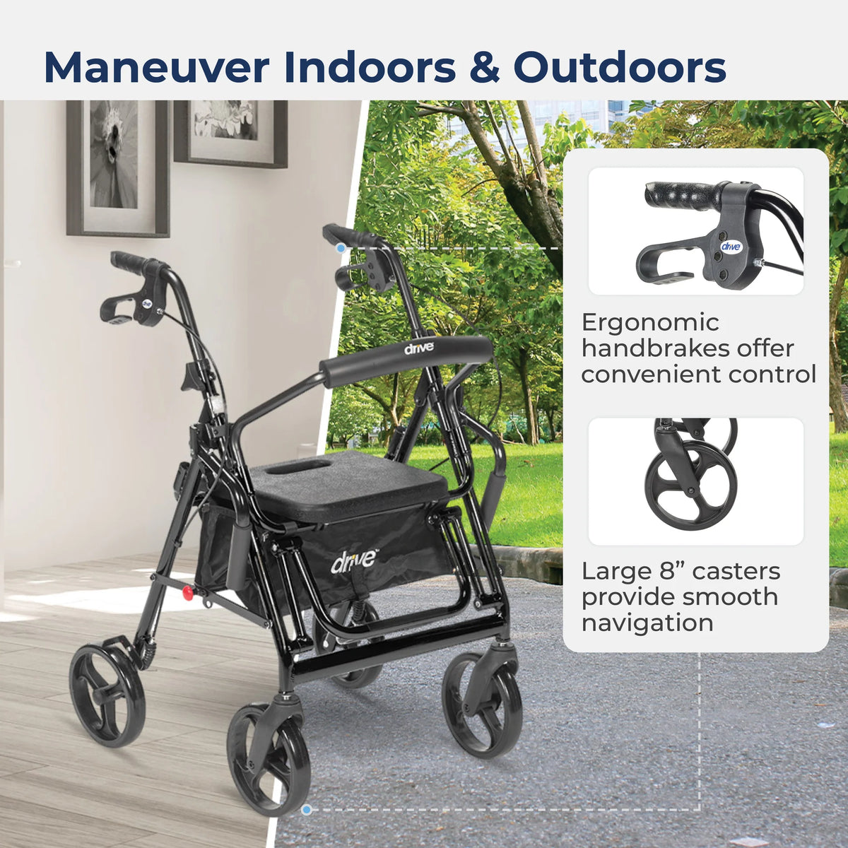 Drive Go-Lite Bariatric Rollator Walker – 500 lb Heavy Duty Rollator with Extra-Wide Seat