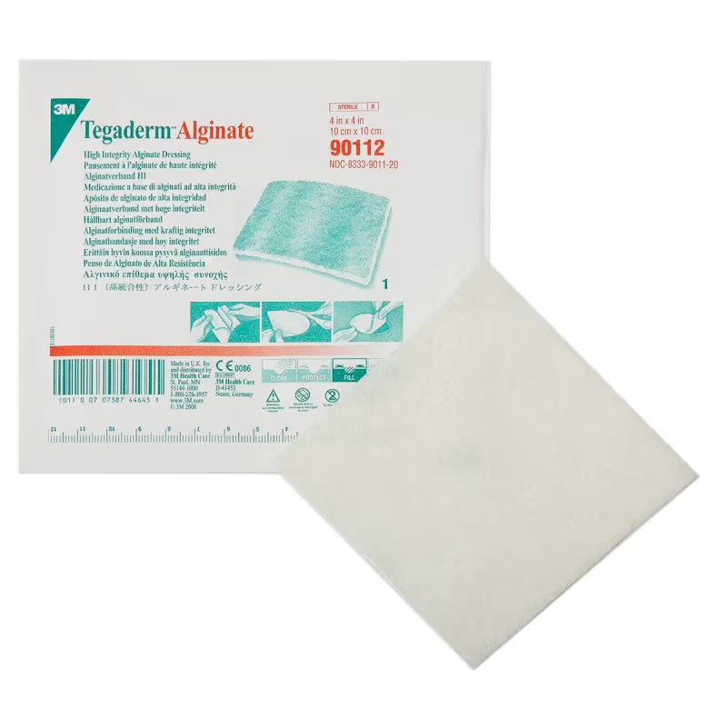 3M Tegaderm High Integrity Alginate Dressing — Structured Gel, One-Piece Removal, 4"×4" Sheet & 12" Rope