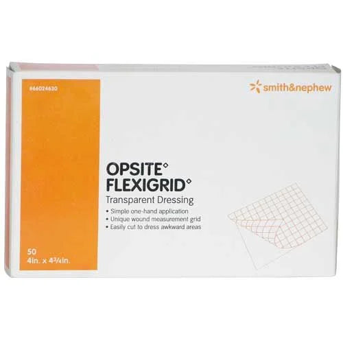 Smith & Nephew OpSite Flexigrid Transparent Film Dressing — Built-In Wound Measurement Grid, 5 Sizes