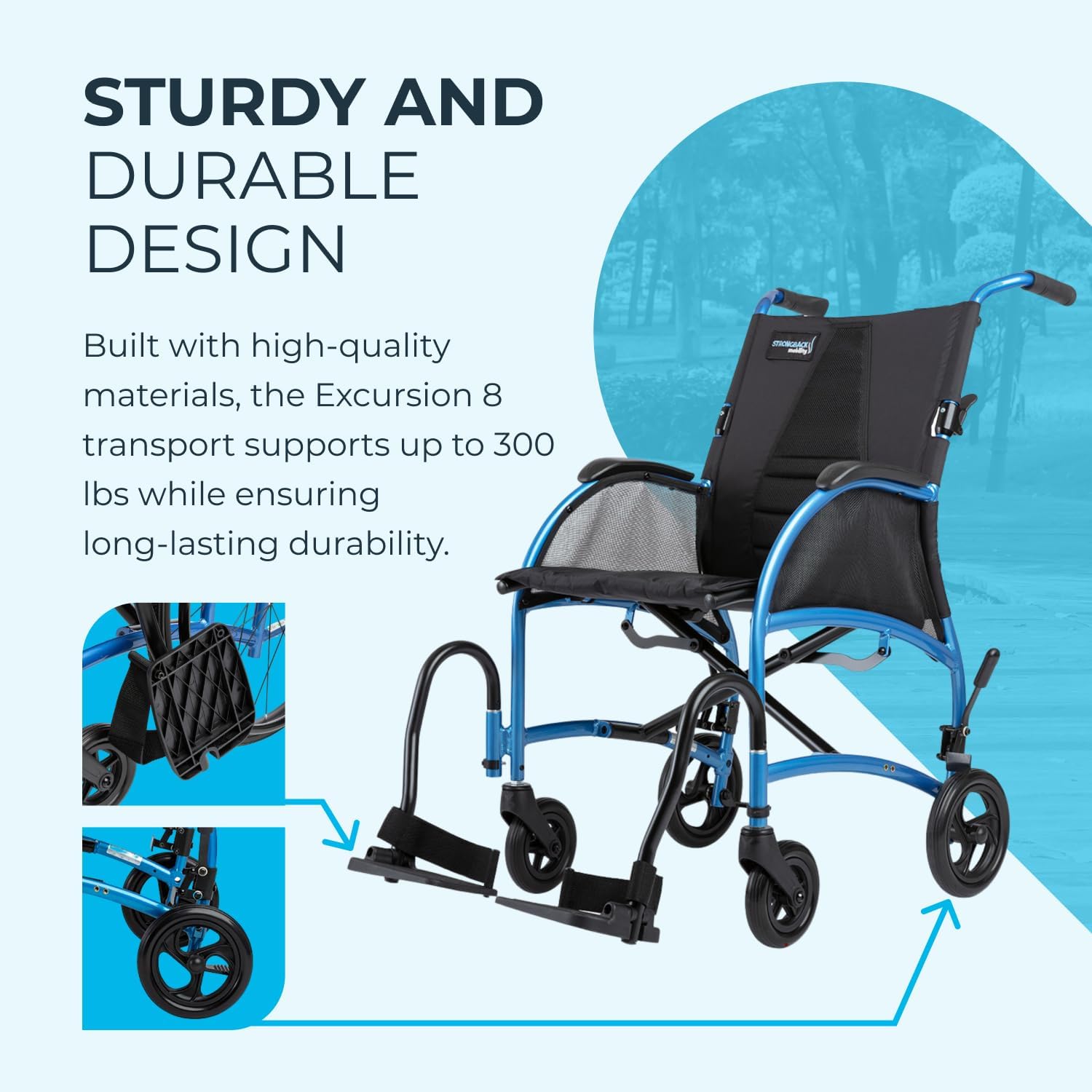STRONGBACK Excursion 8 Wheels Transport Wheelchair