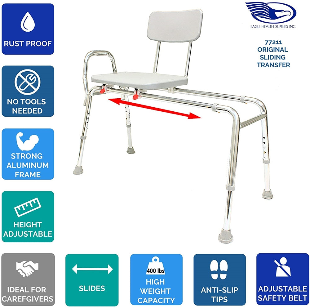 Eagle Health Supplies Sliding Transfer Bench - 77211, Tool Free Assembly