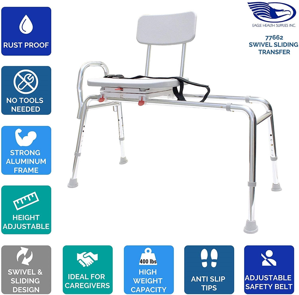 Eagle Health Sliding Swivel Bench Seat w/ Cut Out 77662