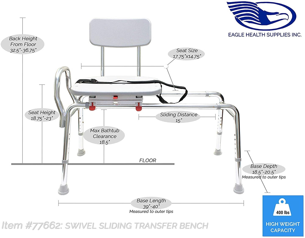 Eagle Health Sliding Swivel Bench Seat w/ Cut Out 77662