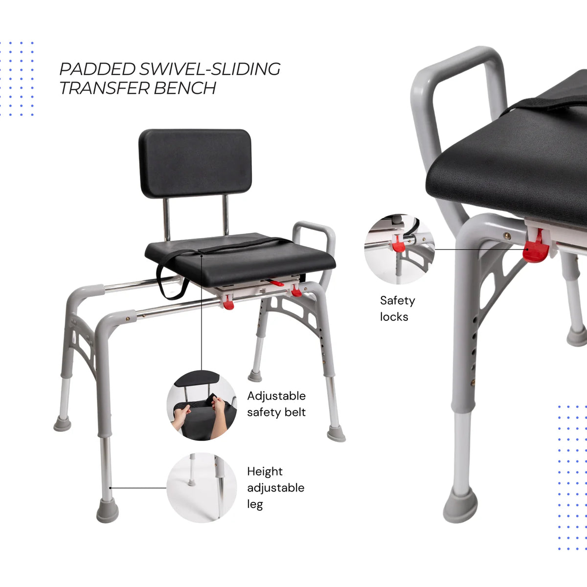 Eagle Health 80662 Swivel Sliding Transfer Bench – 360° Swivel