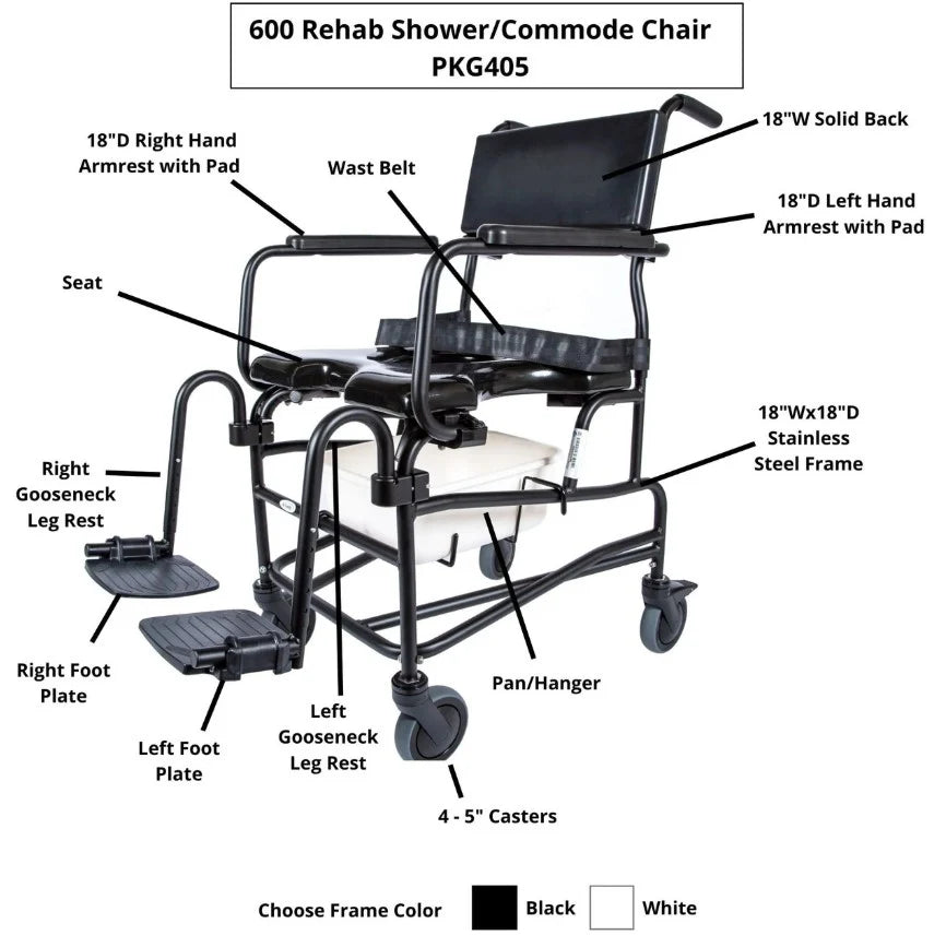 ACTIVEAID 600 Series Stainless Steel Shower/Commode Chair