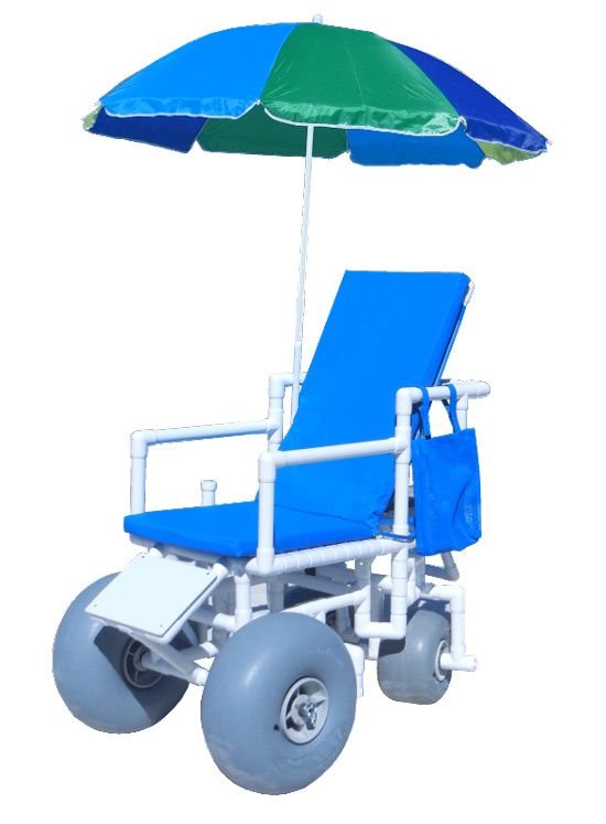 All-Terrain Beach Wheelchair – Reclining PVC Sand Wheelchair with Balloon Tires