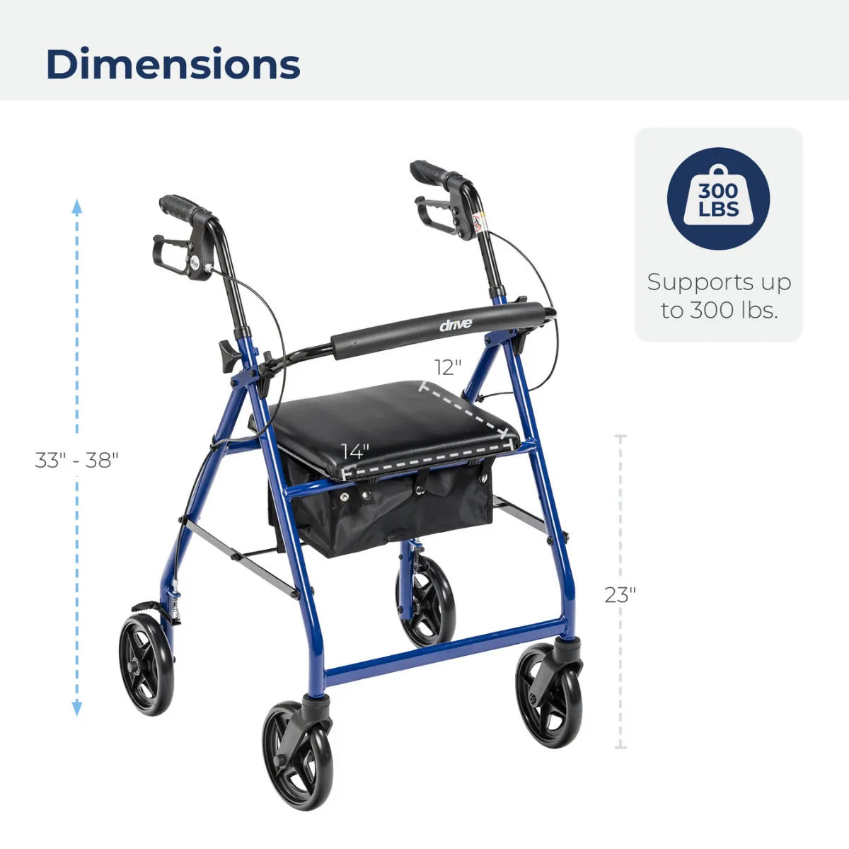Drive R728 Lightweight Rollator Walker – Folding Rollator with Padded Seat & 7.5" Wheels