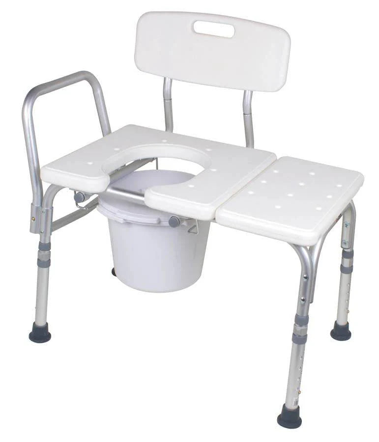 Carex Padded Tub Transfer Bench with Cutout Commode Pail - 300 lbs. Weight Capacity
