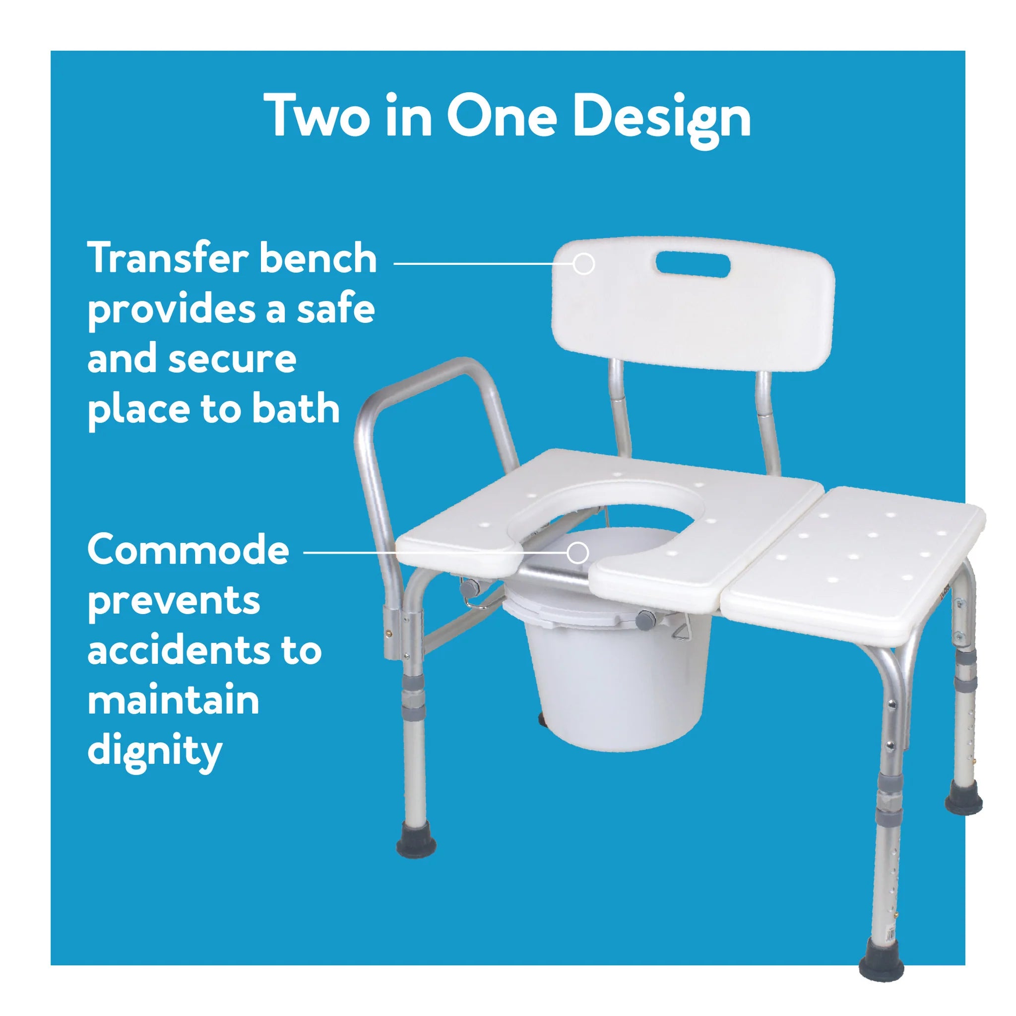 Carex Padded Tub Transfer Bench with Cutout Commode Pail - 300 lbs. Weight Capacity