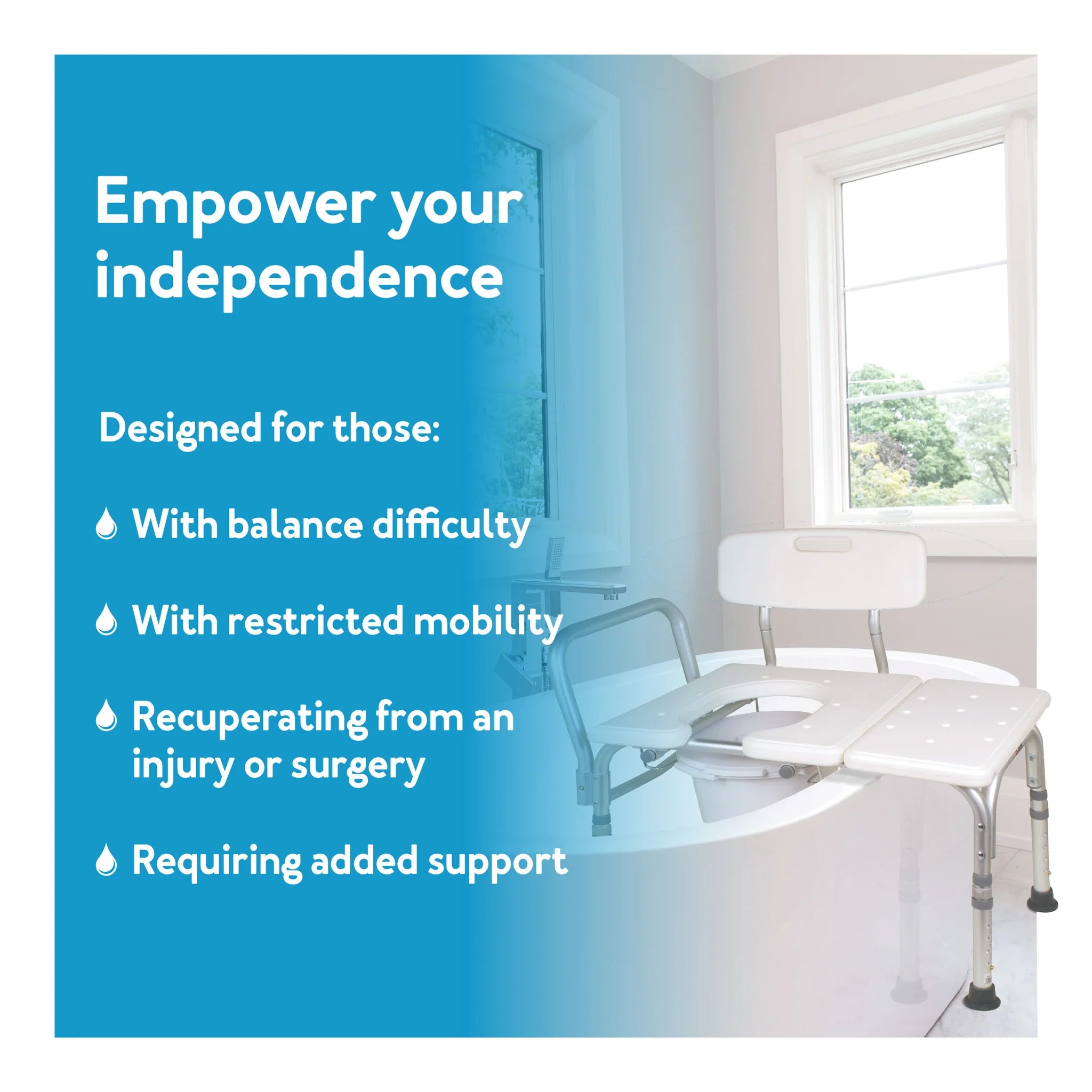 Carex Padded Tub Transfer Bench with Cutout Commode Pail - 300 lbs. Weight Capacity