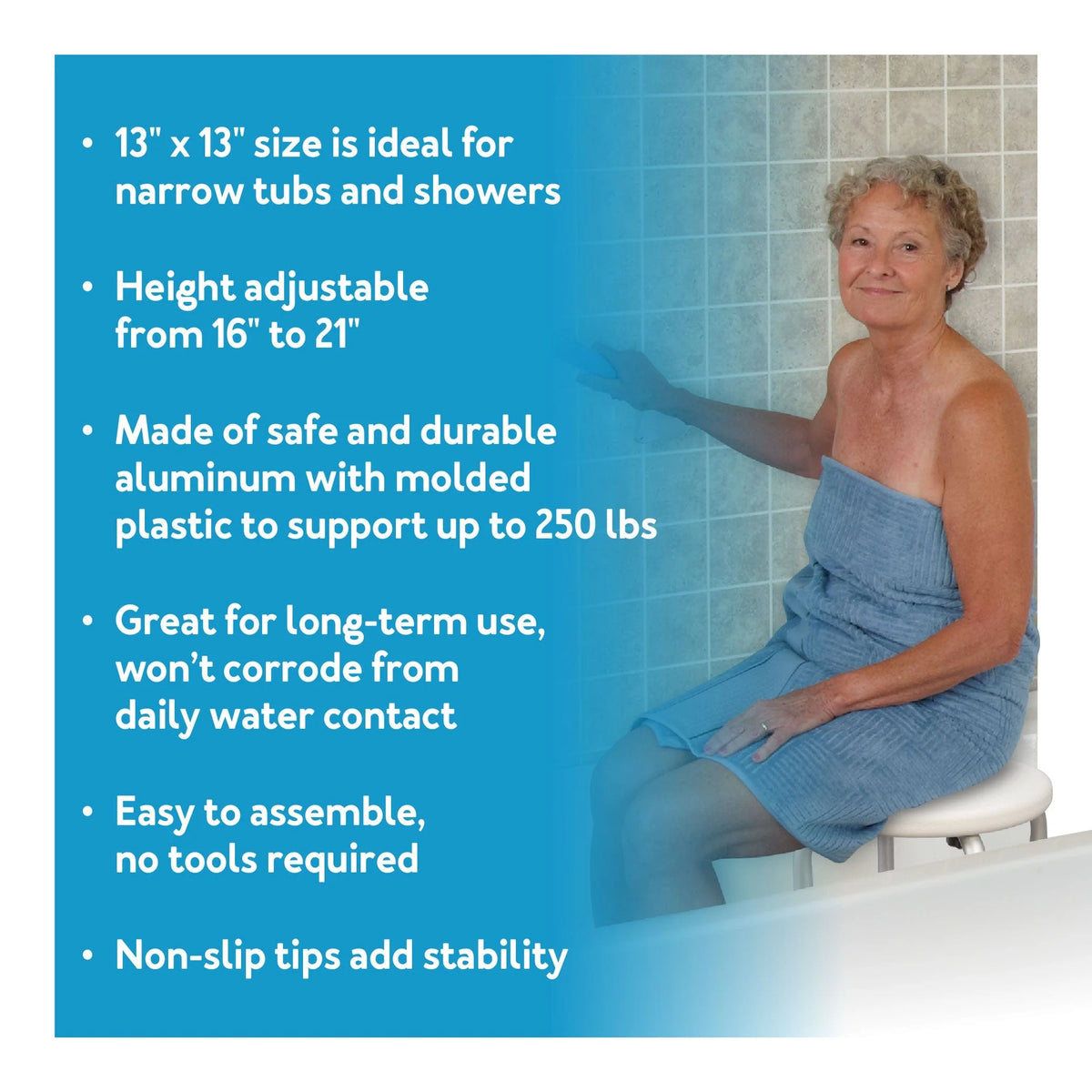 Carex Compact Shower Stool | Adjustable Round Bath Stool
