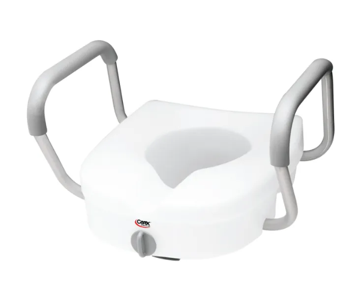 Carex E-Z Lock Raised Toilet Seat with Armrests | Locking Toilet Seat Rise