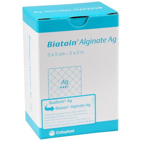 Coloplast Biatain Alginate Ag Silver Dressing — 85% Alginate/15% CMC, 18× Absorption,