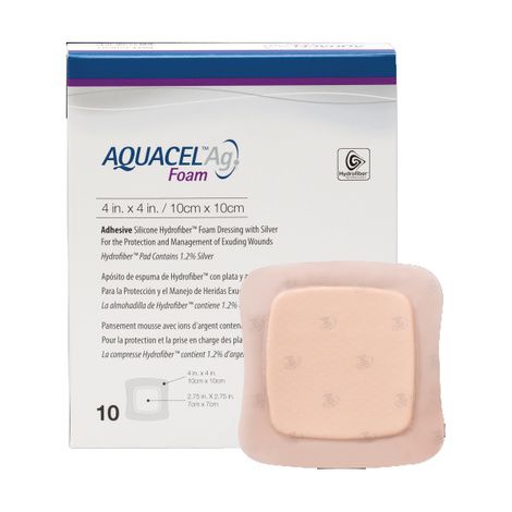 ConvaTec Aquacel Ag Adhesive Foam Dressing — Hydrofiber + Silver, Shower-Safe, 6 Sizes