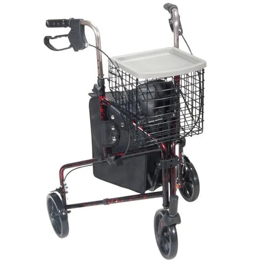 Drive Deluxe 3-Wheel Aluminum Rollator – Lightweight 3 Wheel Walker with Basket, Tray & Pouch