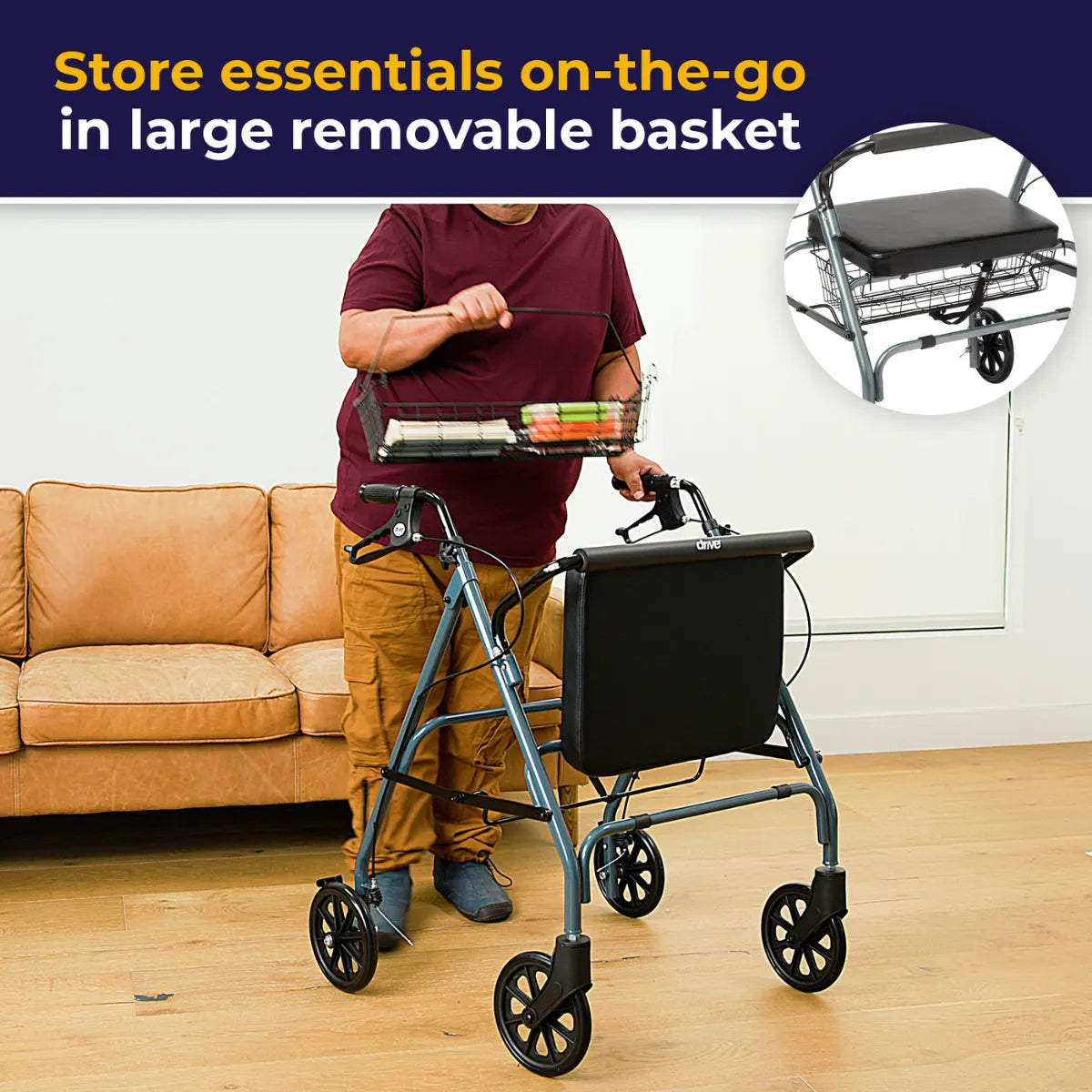 Drive Go-Lite Bariatric Steel Rollator – Heavy-Duty 4-Wheel Rollator Walker with Seat