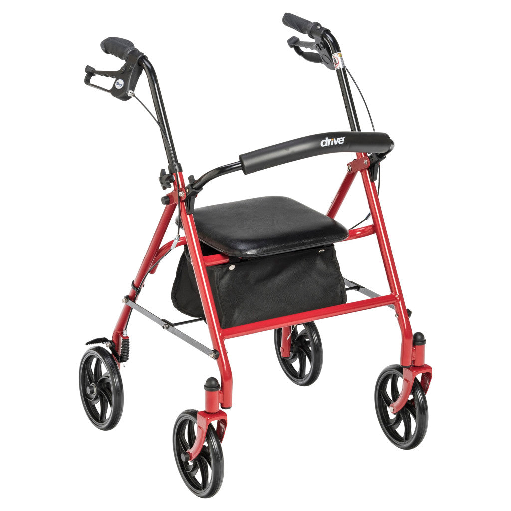 Drive Medical Four-Wheel Rollator Walker with Seat – Folding Rollator with Hand Brakes