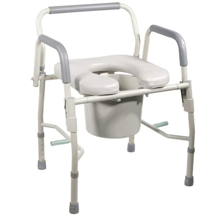 Drive Medical Knock-Down Deluxe Steel Drop-Arm Padded Commode – Bedside Drop-Arm Commode Chair