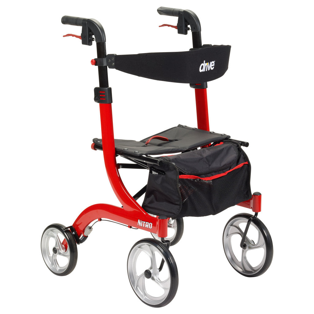 Drive Medical Nitro Aluminum Rollator – Euro-Style 4-Wheel Rollator Walker with Seat
