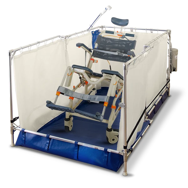 FAWSsit Portable Showers – Recliner Model (R3000) Wheelchair Accessible Shower Stall