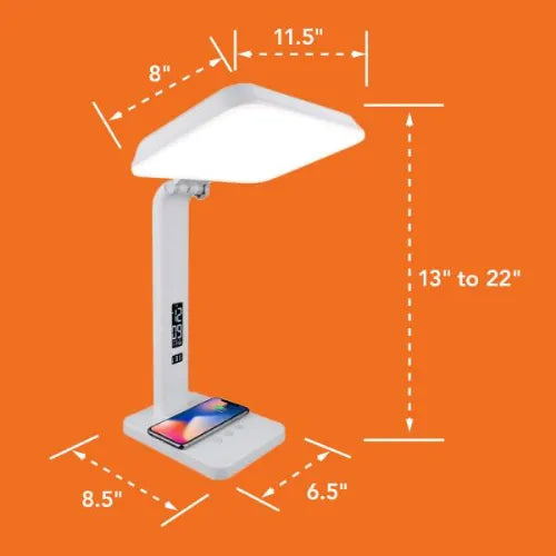 Light Therapy Lamp with Alarm Clock, Wireless Charger, and USB Port - TheraLite Aura Qi