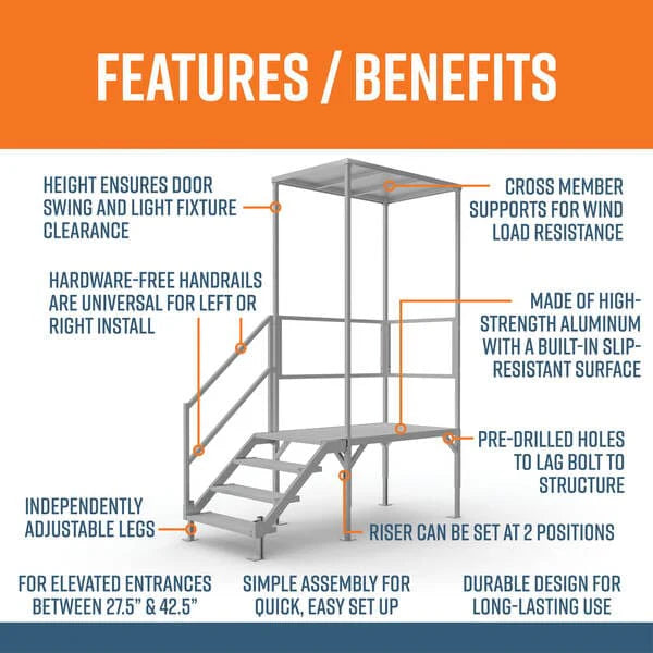 EZ-ACCESS FORTRESS Aluminum Stair System – Modular Outdoor Access Stairs (Multiple Step & Platform Options)