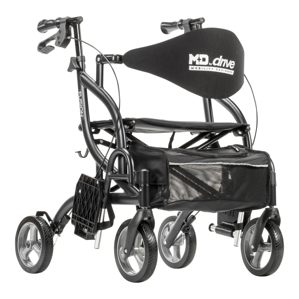 MD by Drive Fusion 2 in 1 Rollator/Transport Chair Lightweight 2-in-1 Mobility Walker