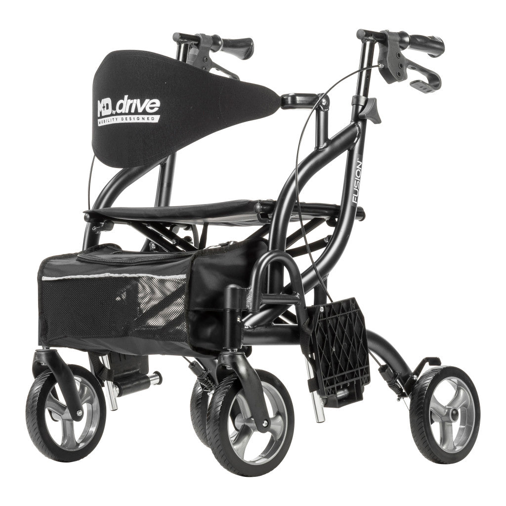 MD by Drive Fusion 2 in 1 Rollator/Transport Chair Lightweight 2-in-1 Mobility Walker