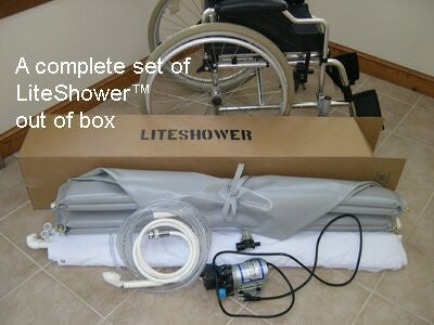 LiteShower Wheelchair, Recliner Model Portable Shower Stall