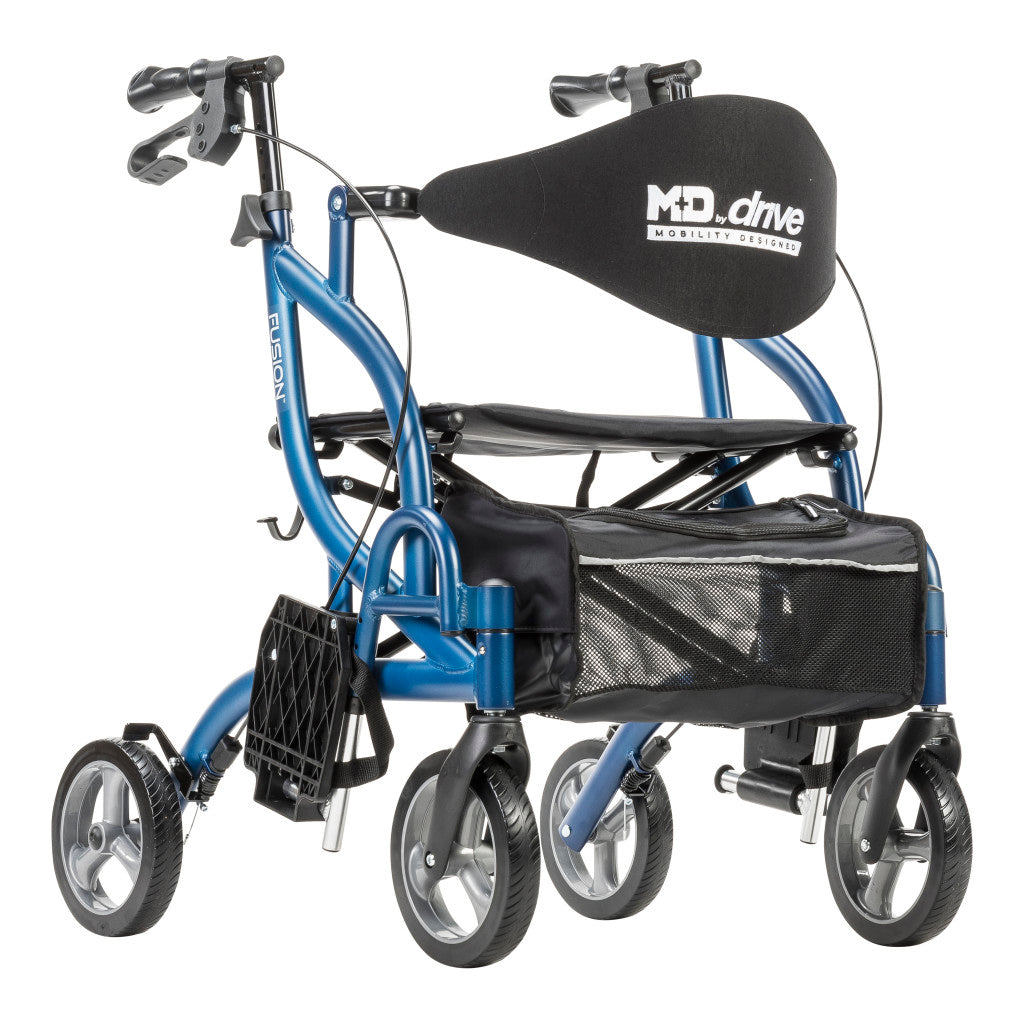 MD by Drive Fusion 2 in 1 Rollator/Transport Chair Lightweight 2-in-1 Mobility Walker