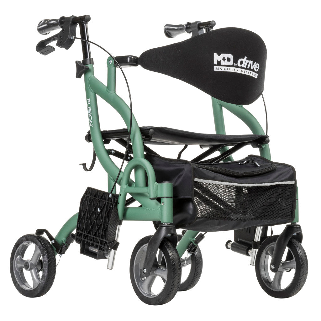 MD by Drive Fusion 2 in 1 Rollator/Transport Chair Lightweight 2-in-1 Mobility Walker