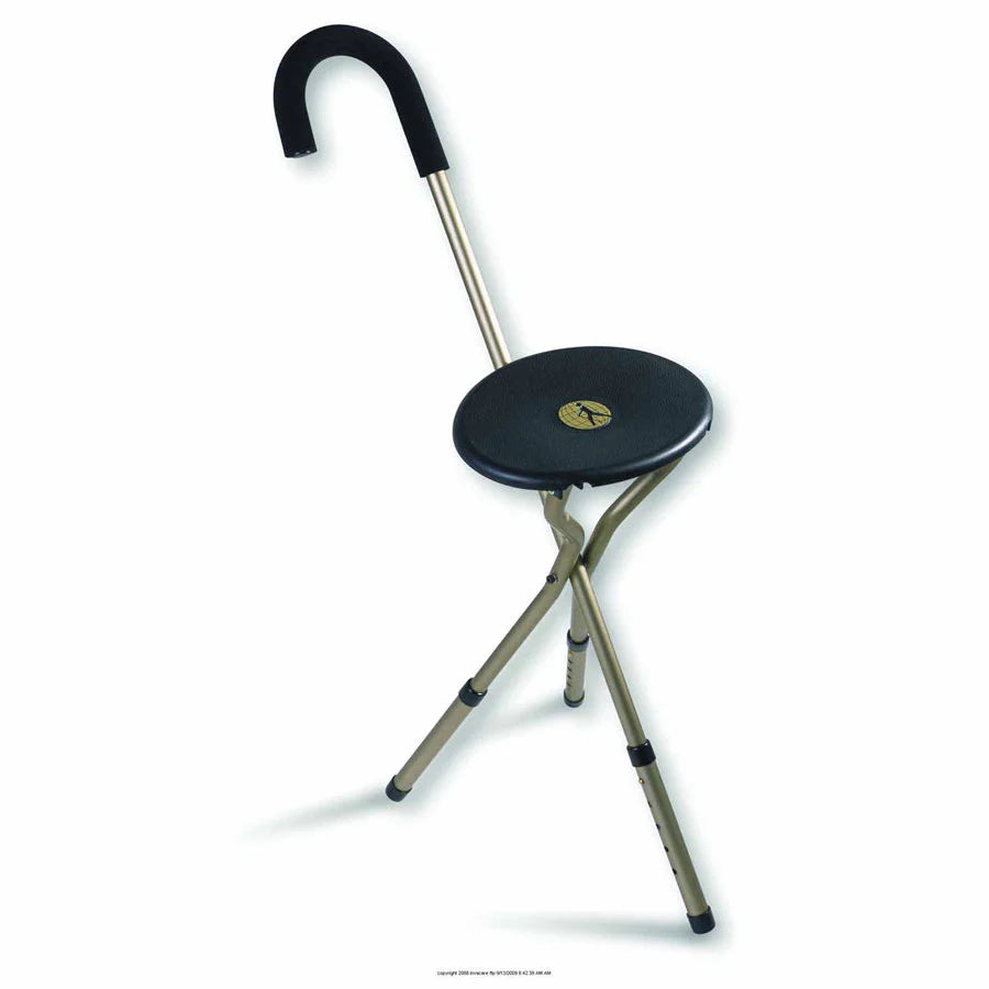 Tri-Seat Adjustable Height Folding Cane Seat – Lightweight 3-Leg Walking Aid
