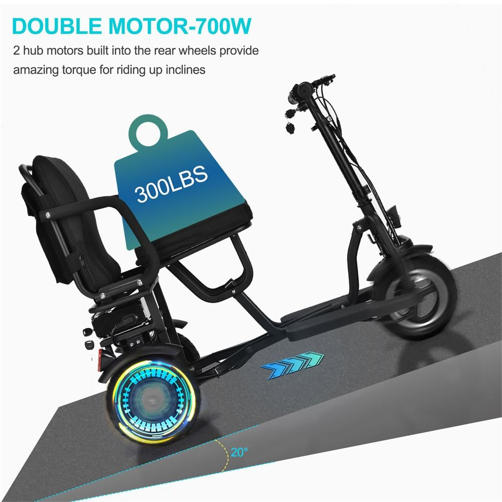 MotoTec Folding Mobility Electric Scooter 48v 700w Dual Motor Lithium Black