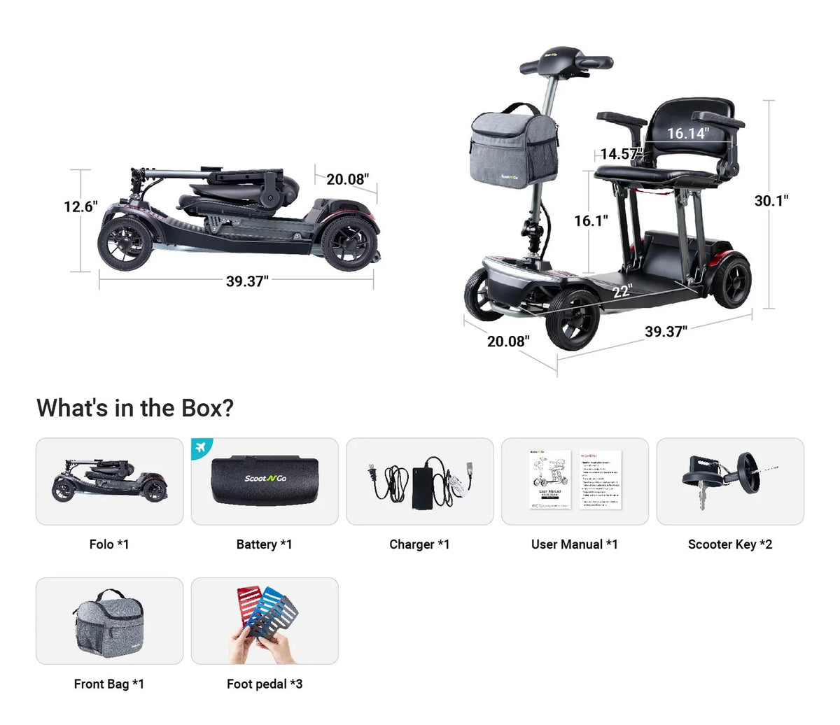 ScootNGo FOLO Folding 4-Wheel Travel Mobility Scooter