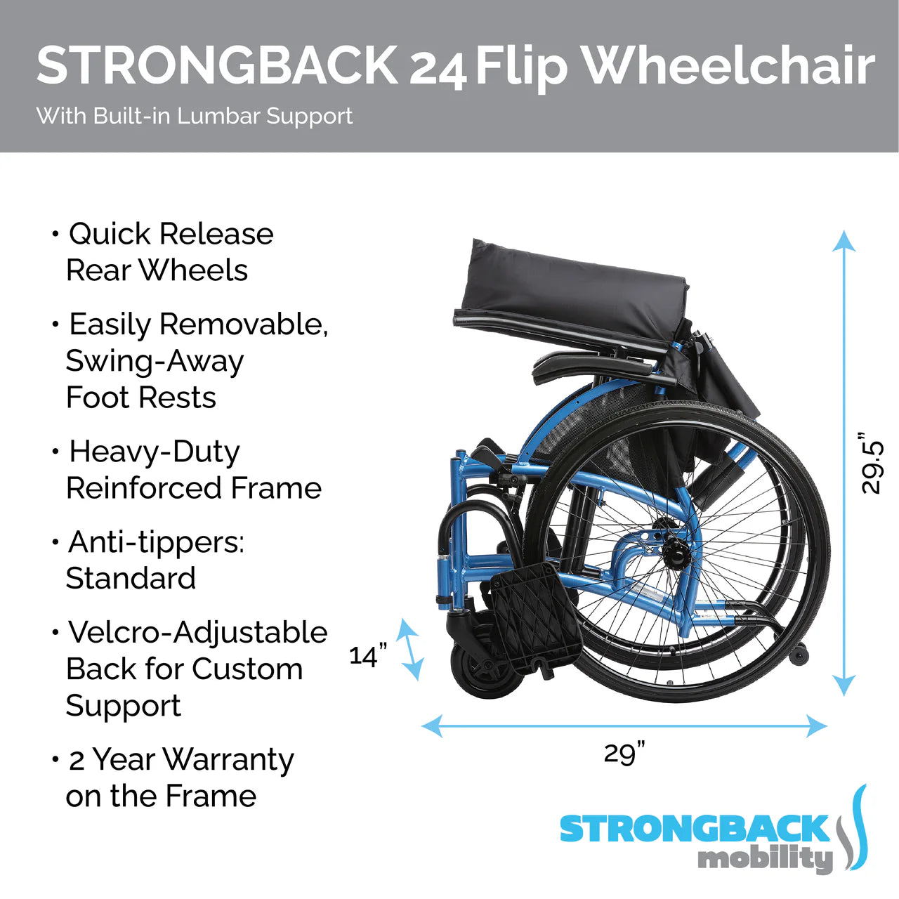 STRONGBACK Comfort : 24 Flip Arm Rest Wheelchair