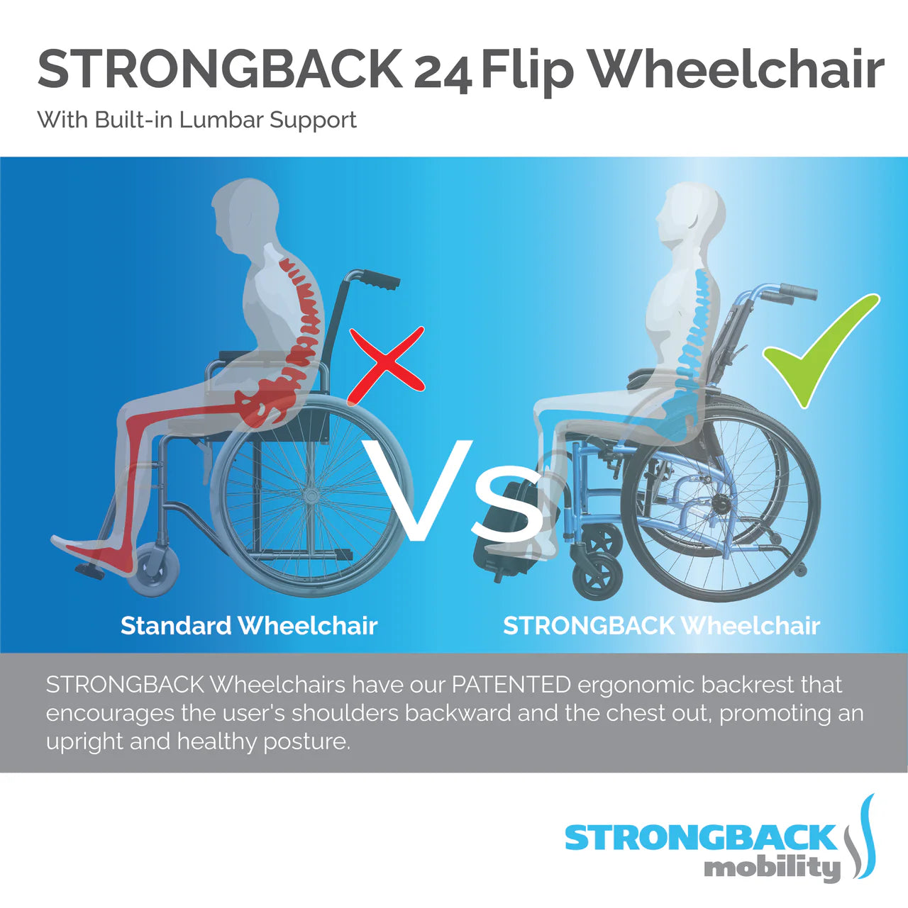 STRONGBACK Comfort : 24 Flip Arm Rest Wheelchair