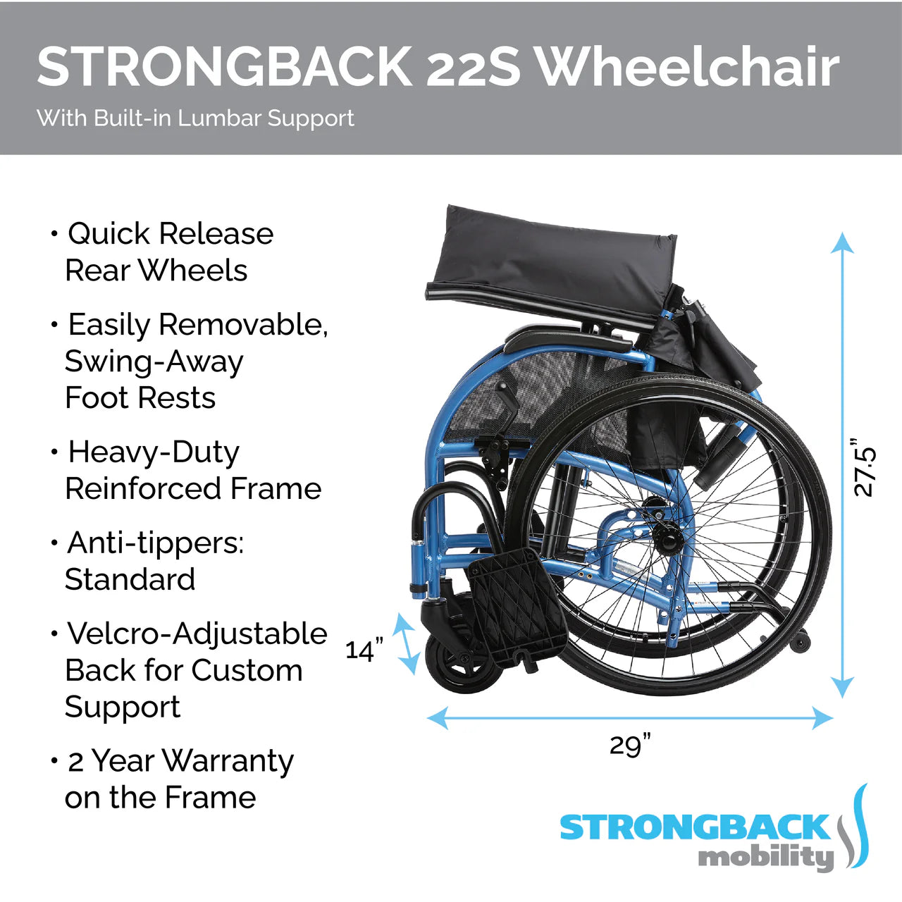 STRONGBACK Comfor Smallt; 22S Narrow Seat Wheelchair