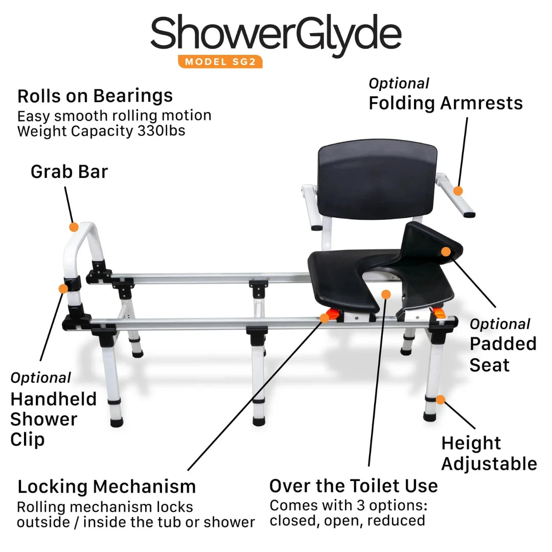 ShowerGlyde SG2 Sliding Transfer Bench – Toilet-to-Tub Transfer System