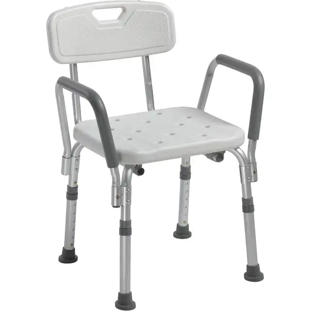 Shower Chair with Back & Padded Arms – 350 lb Adjustable Bath Seat