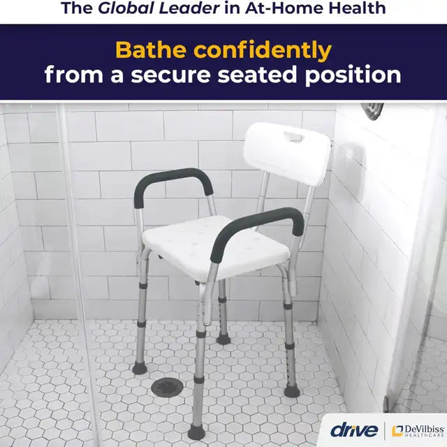 Shower Chair with Back & Padded Arms – 350 lb Adjustable Bath Seat
