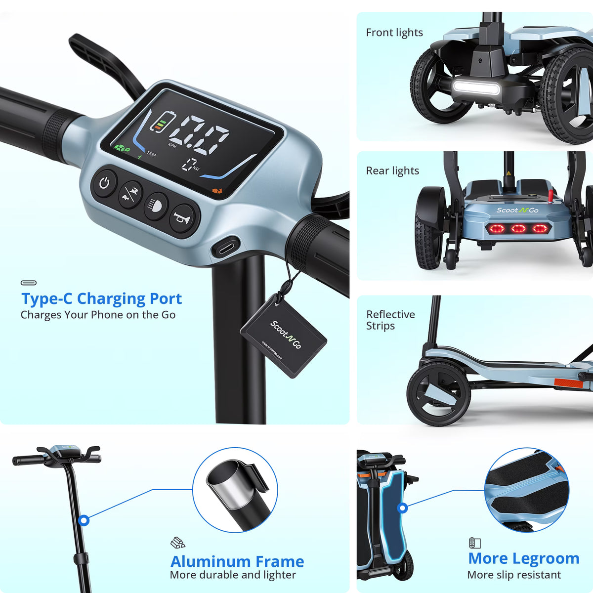 ScootNGo Voyager Smart Folding Travel Mobility Scooter