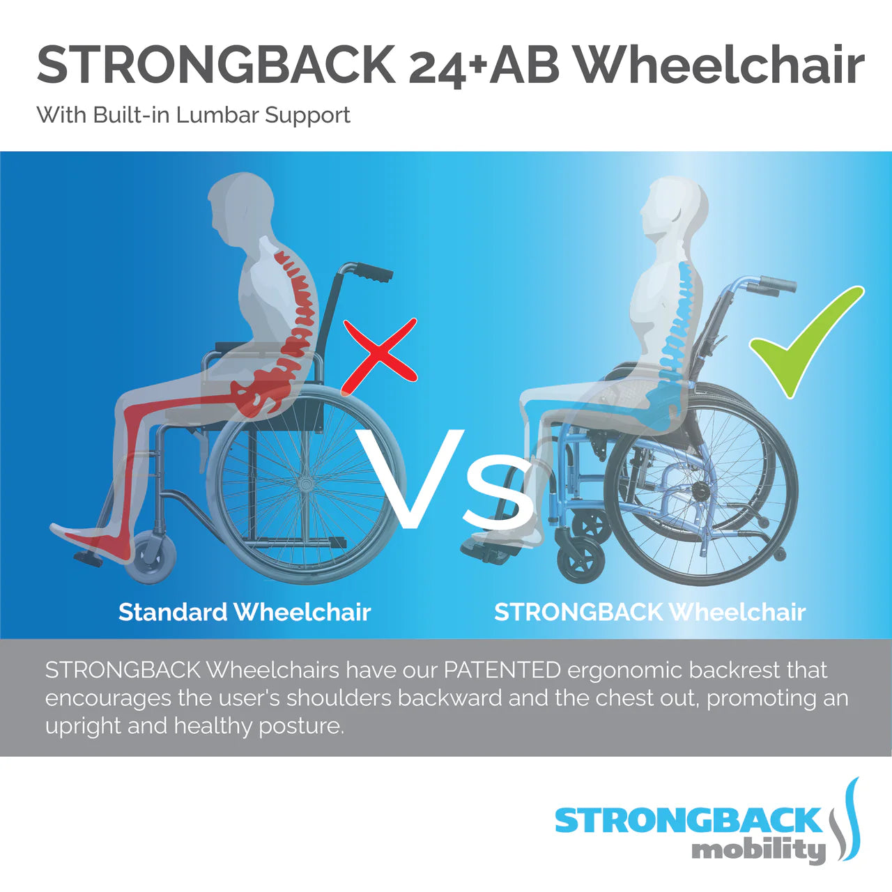 Strongback 24 Lightweight Manual Wheelchair with Attendant Brakes