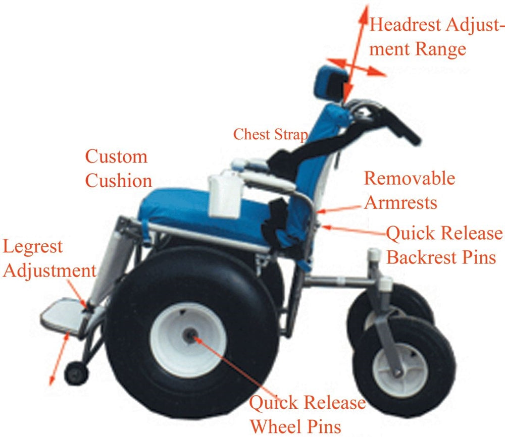 De-Bug Beach Wheelchair - Stainless Steel All Terrain Wheelchair