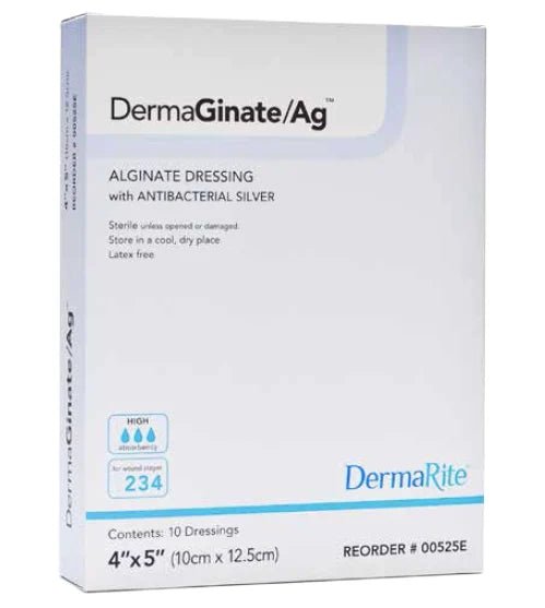 DermaRite DermaGinate/Ag Calcium Alginate Dressing with Ionic Silver — 3-Day Antimicrobial Protection - Medical Department Store
